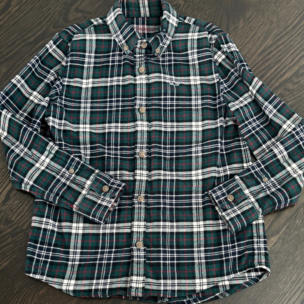 Vineyard Vines Boys Green Plaid Flanned Button down Shirt